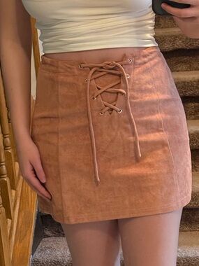 Lace-Up A-Line Mini Skirt - Dusty Rose